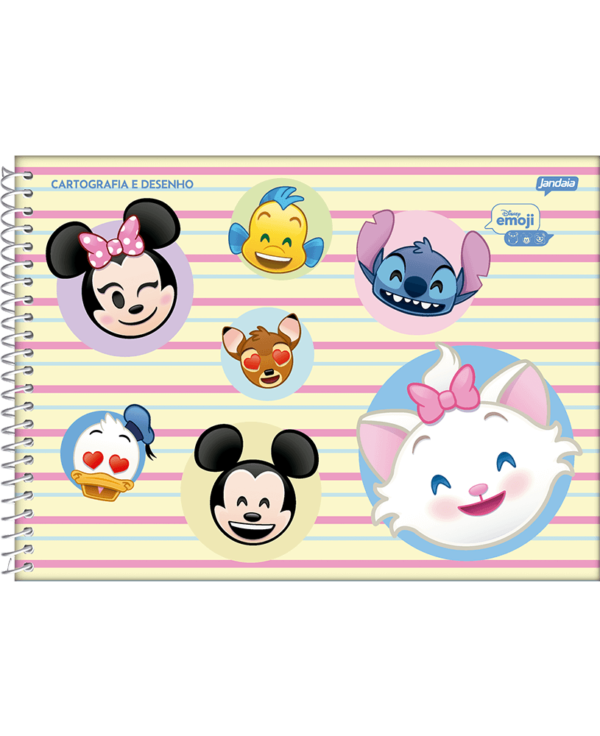 Caderno de Cartografia e Desenho Espiral Capa Dura 80 Folhas Disney Emoji 69378-25 Jandaia -